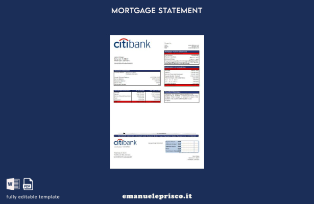 modello di estratto conto mutuo bancario Citibank Germania in stile verificato